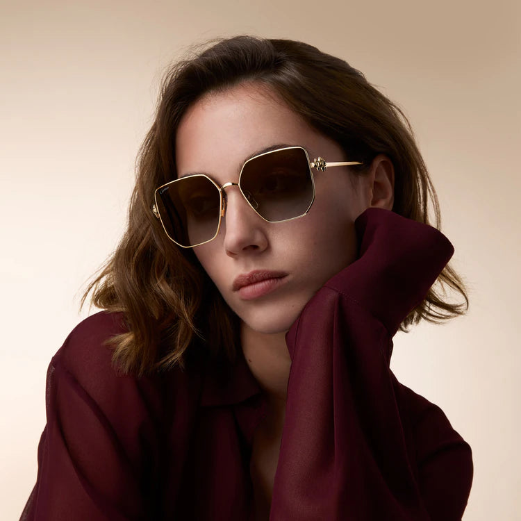 Cartier Clash de C Women Gold Finish Studded Temple Square Grey Gradient Sunglasses