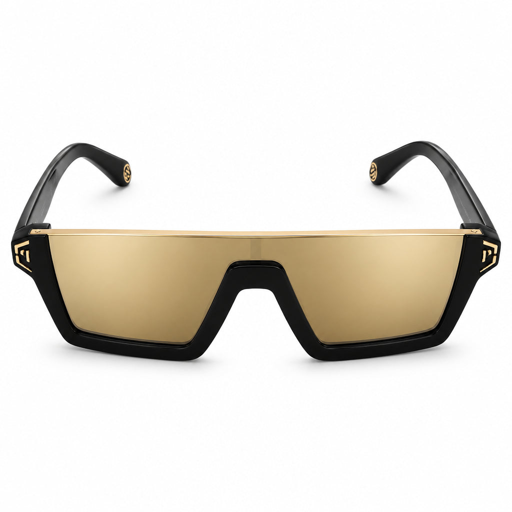 Philipp Plein Men Shelter SPP006M 700G Black / Gold Mirror Sunglasses