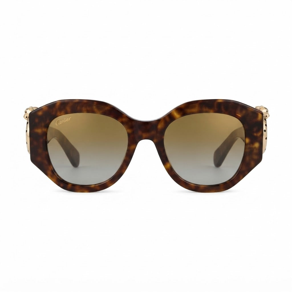  Cartier Panthère de C Motif Women Dark Tortoiseshell Frame Gradient Brown Sunglasses