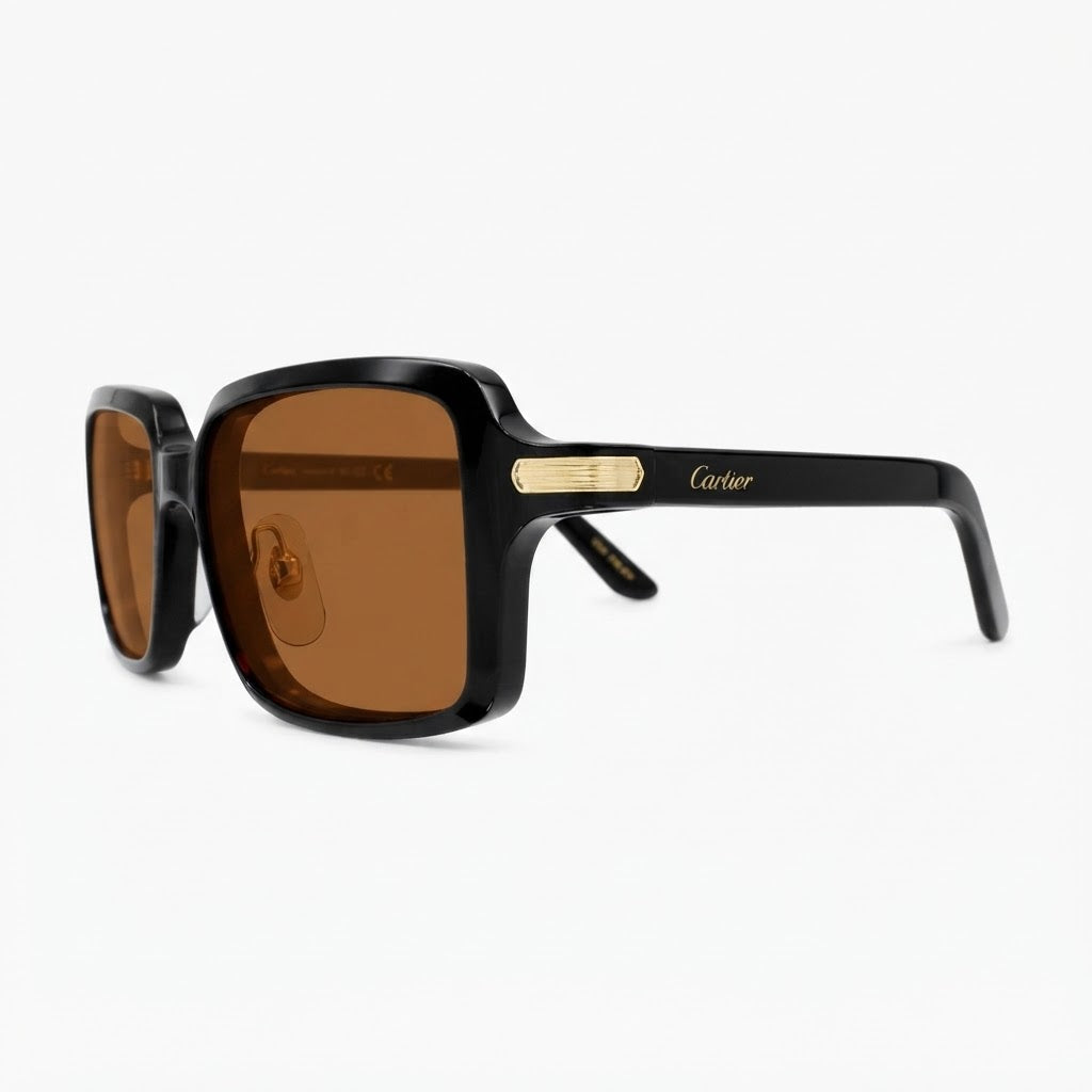 Cartier Première de Unisex Square Acetate Black Frame Brown Sunglasses