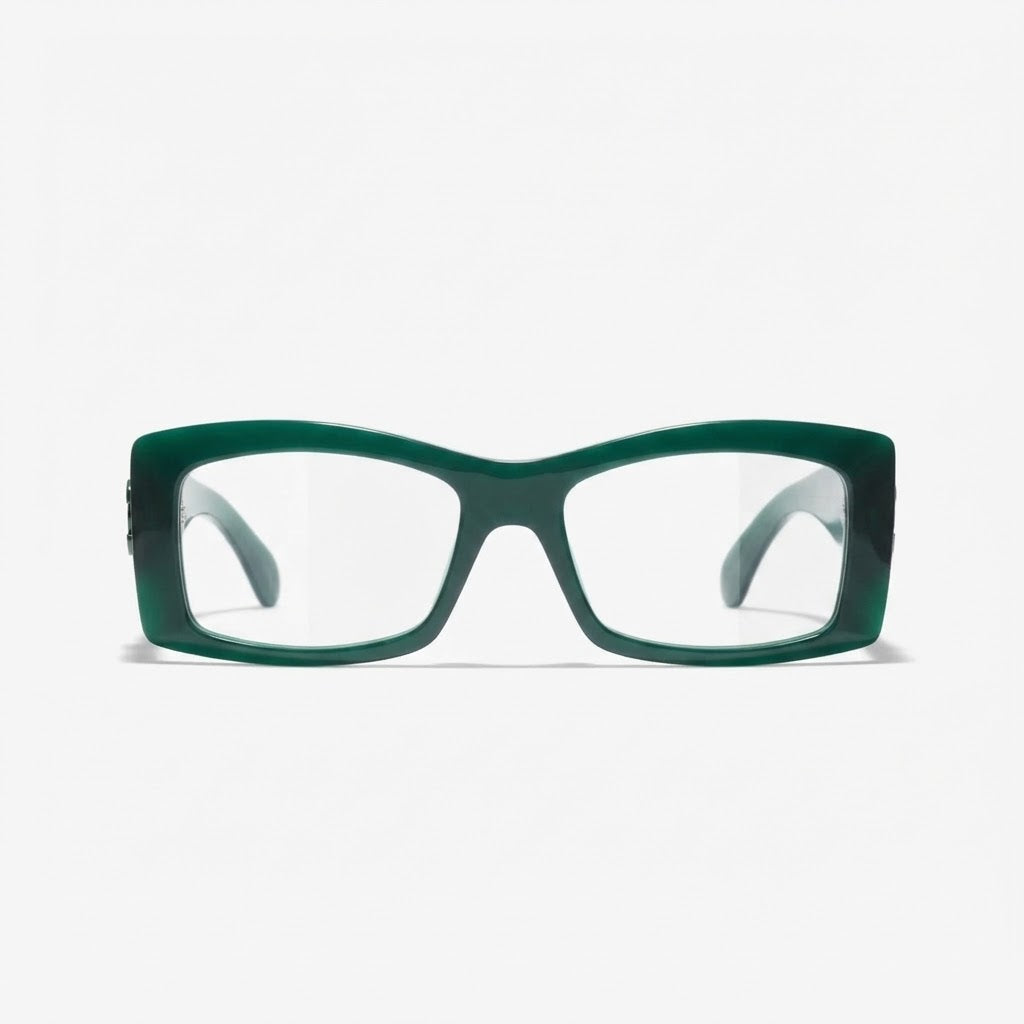 Chanel Unisex Rectangle Green Eyeglasses