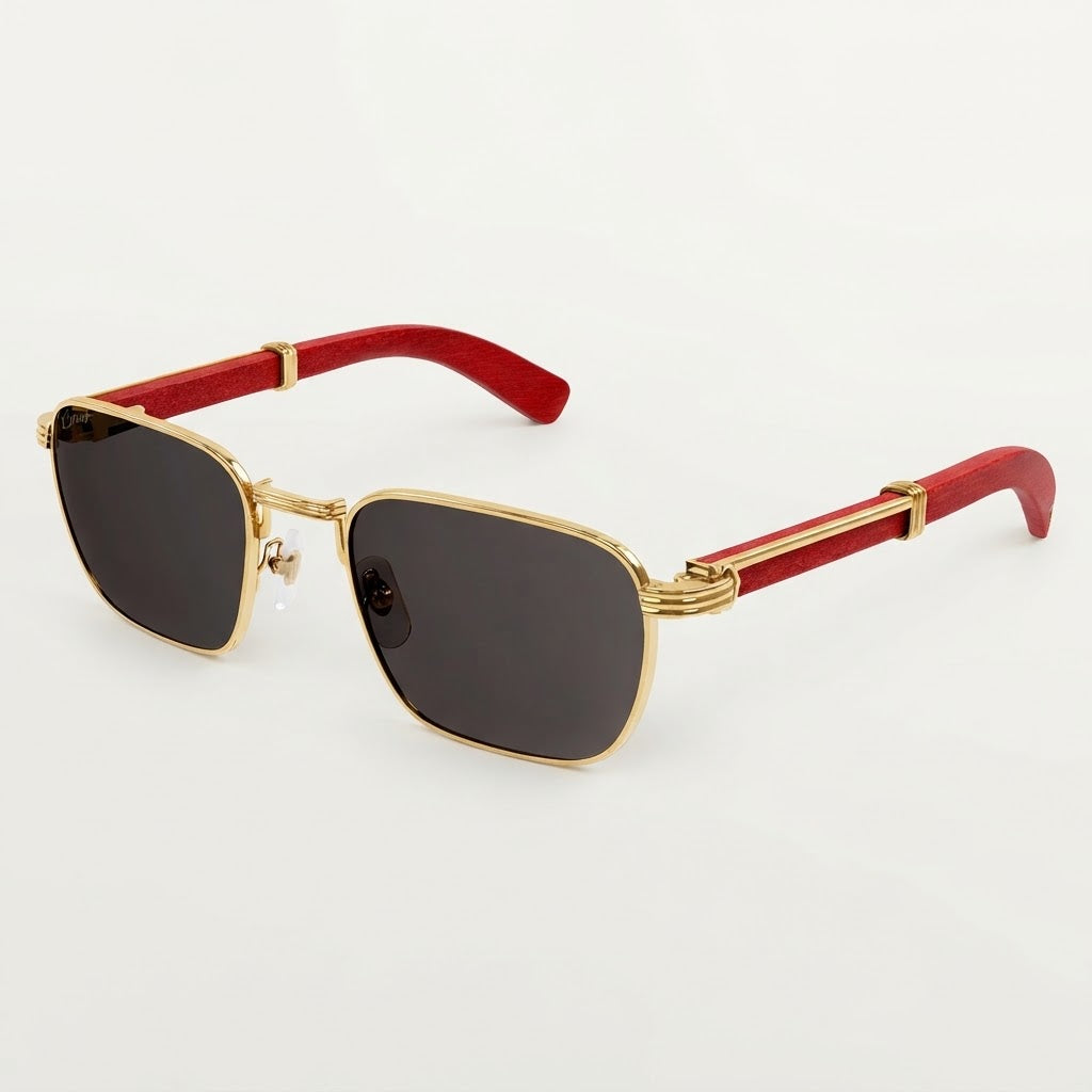 Cartier Première De Cartier Men Square Red Wood Temples Grey Sunglasses