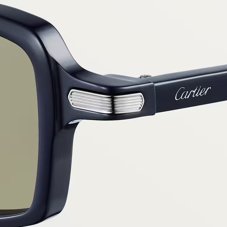 Cartier Première de Unisex Square Acetate Blue Frame Tinted Grey-Green Sunglasses
