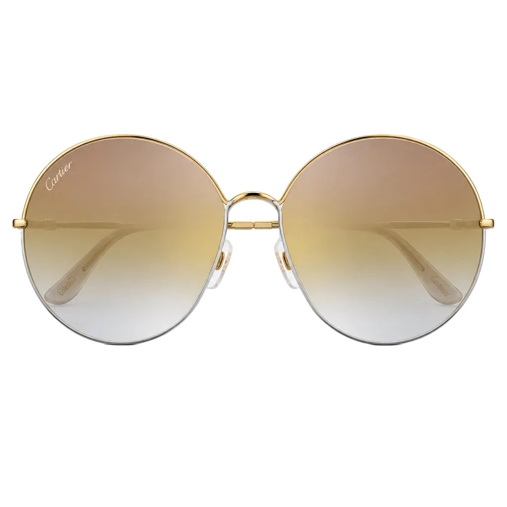Cartier Trinity de C Women Round Metal Frame Shiny Gold Sunglasses