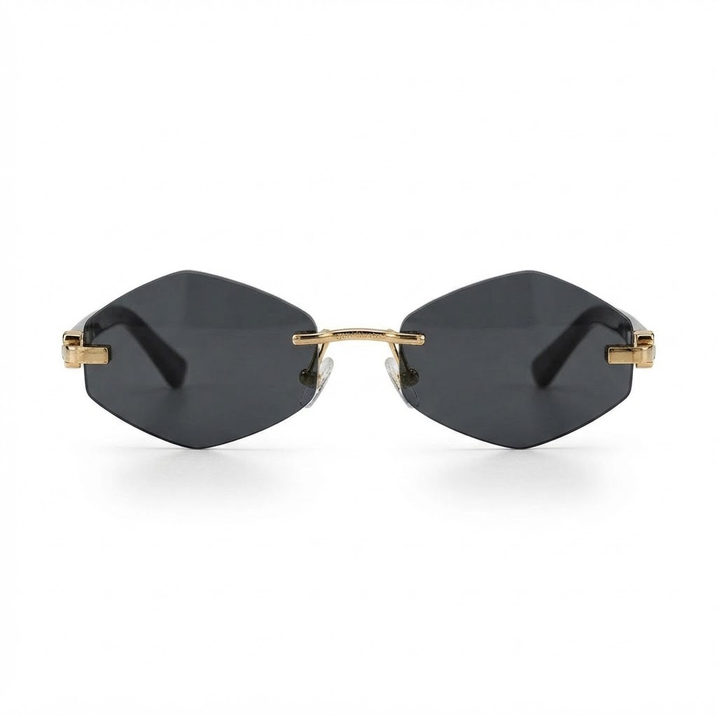 Cartier Unisex Rimless Hexagonal Black Temples Black Sunglasses
