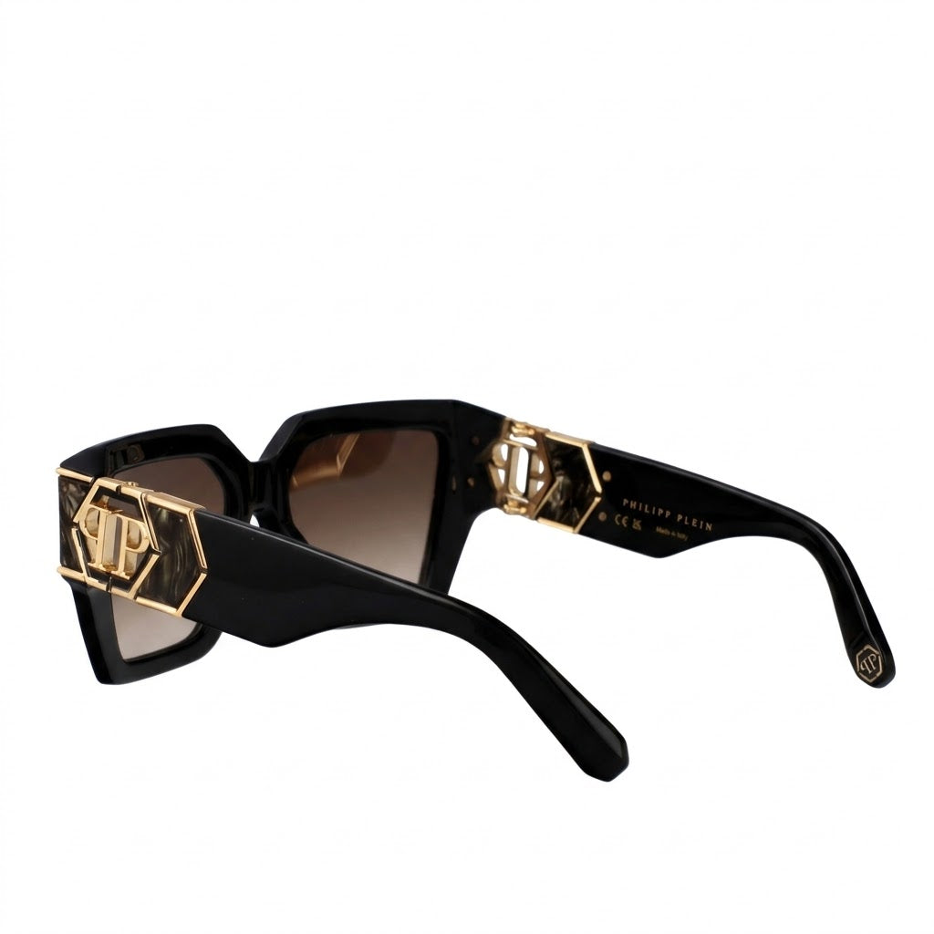 Philipp Plein Women Matte Black Hexagon Logo Square Sunglasses