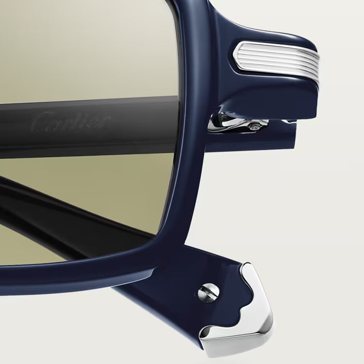 Cartier Première de Unisex Square Acetate Blue Frame Tinted Grey-Green Sunglasses