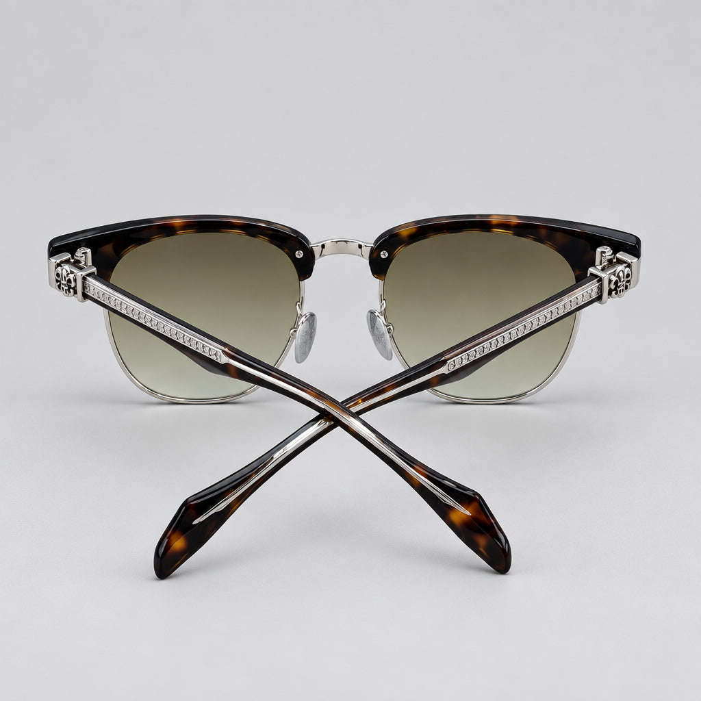 Chrome Hearts Unisex Square Tortoise & Gold Gothic Sunglasses