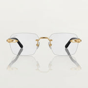 Cartier Signature C de Men Rimless Rectangle Black Wood Temples Transparent Eyeglasses