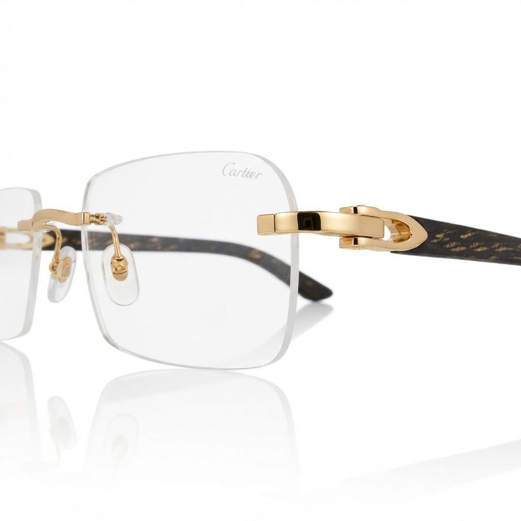 Cartier Signature C de Men Rimless Rectangular Black Gold Temple Transparent Eyeglasses