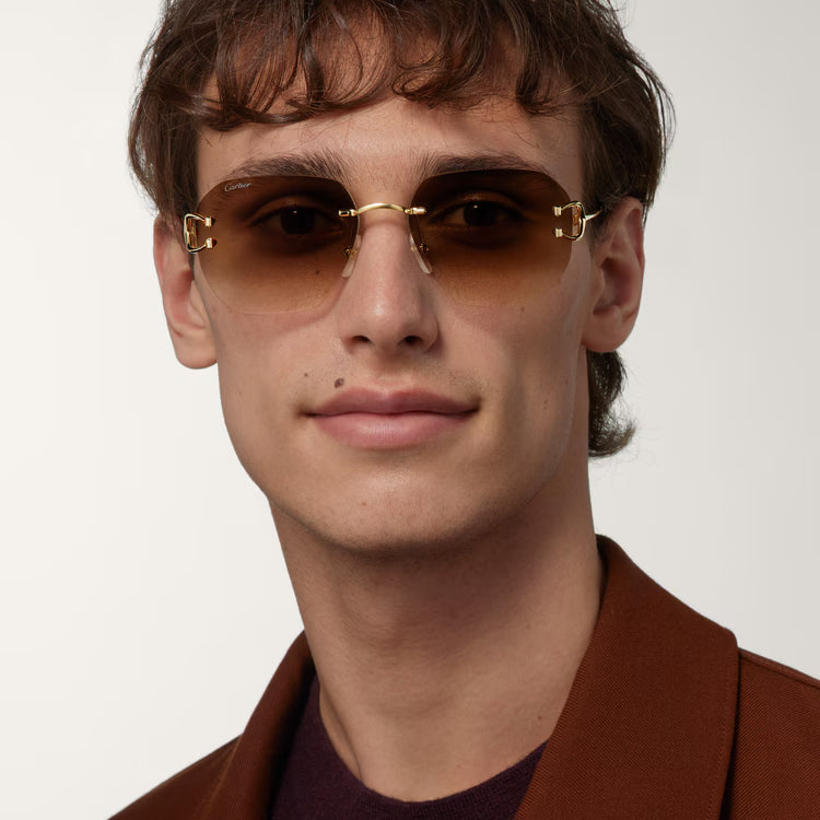 Cartier Classic C Motif Unisex Rimless Brown Sunglasses