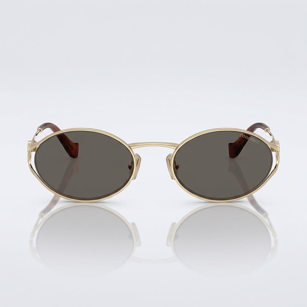 Miu Miu Women Logo Oval Pale Gold Dark Grey Sunglasses