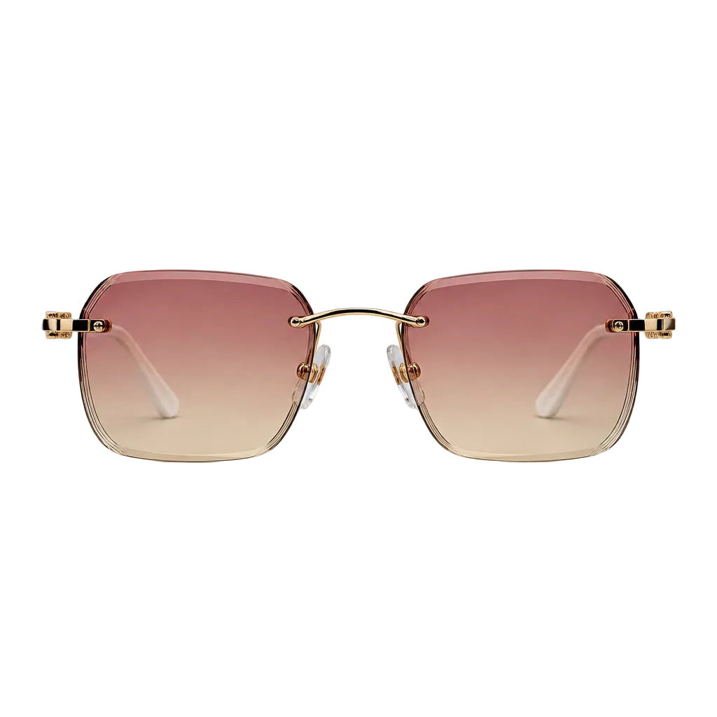 Cartier Rimless Unisex Rectangular White Acetate Temples Pink Sunglasses
