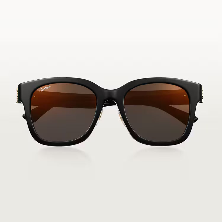Cartier C de Women Square Motif Black and Gold Sunglasses