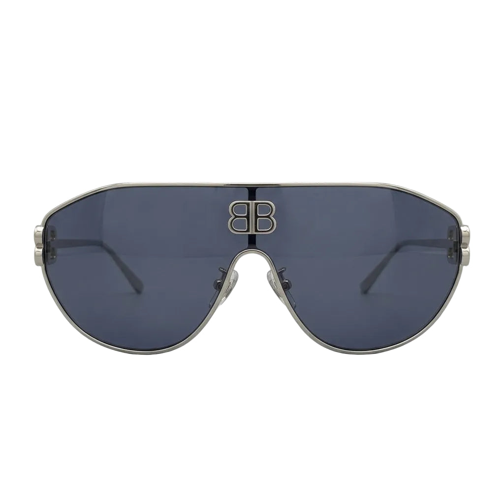 Balenciaga BB2271 Unisex Shield Silver/ Grey-Blue Mirror Sunglasses