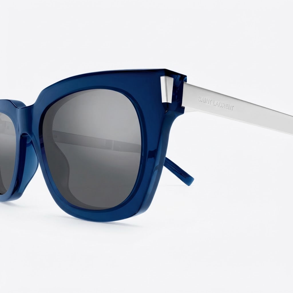 Saint Laurent Women SL 582 Rectangular Blue / Silver Sunglasses