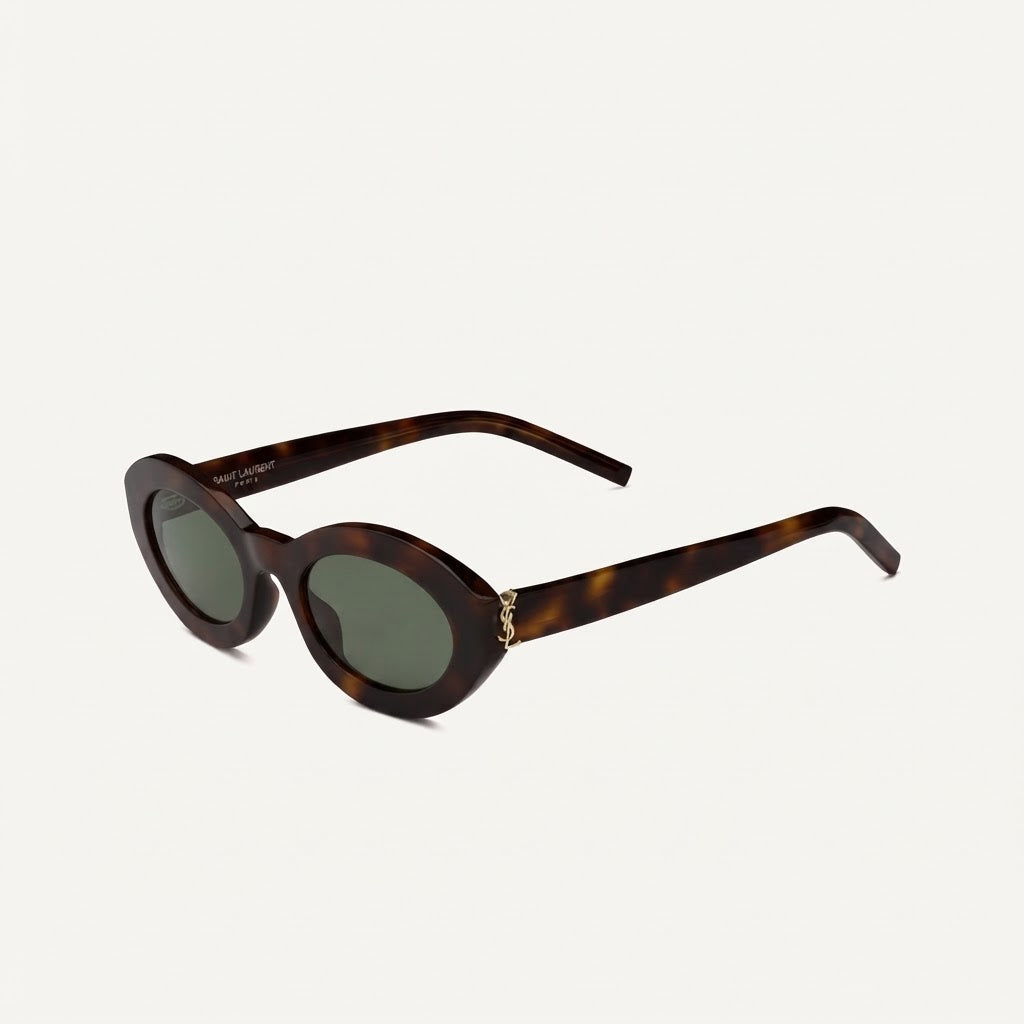 Saint Laurent Women SL M136 Medium Havana, Light Gold and Green Sunglasses
