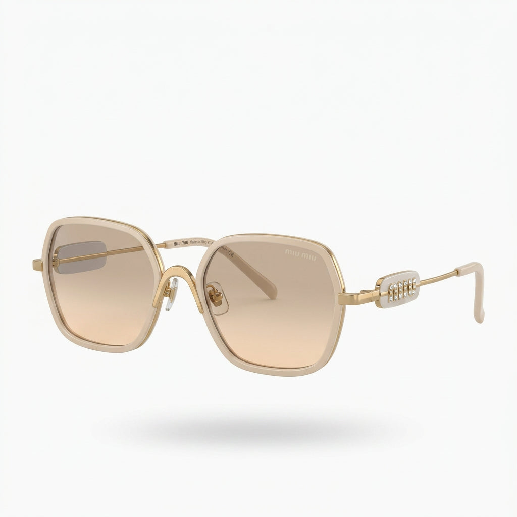 Miu Miu MU7417S Women Square White / Gold / Grey-Yellow Gradient Sunglasses