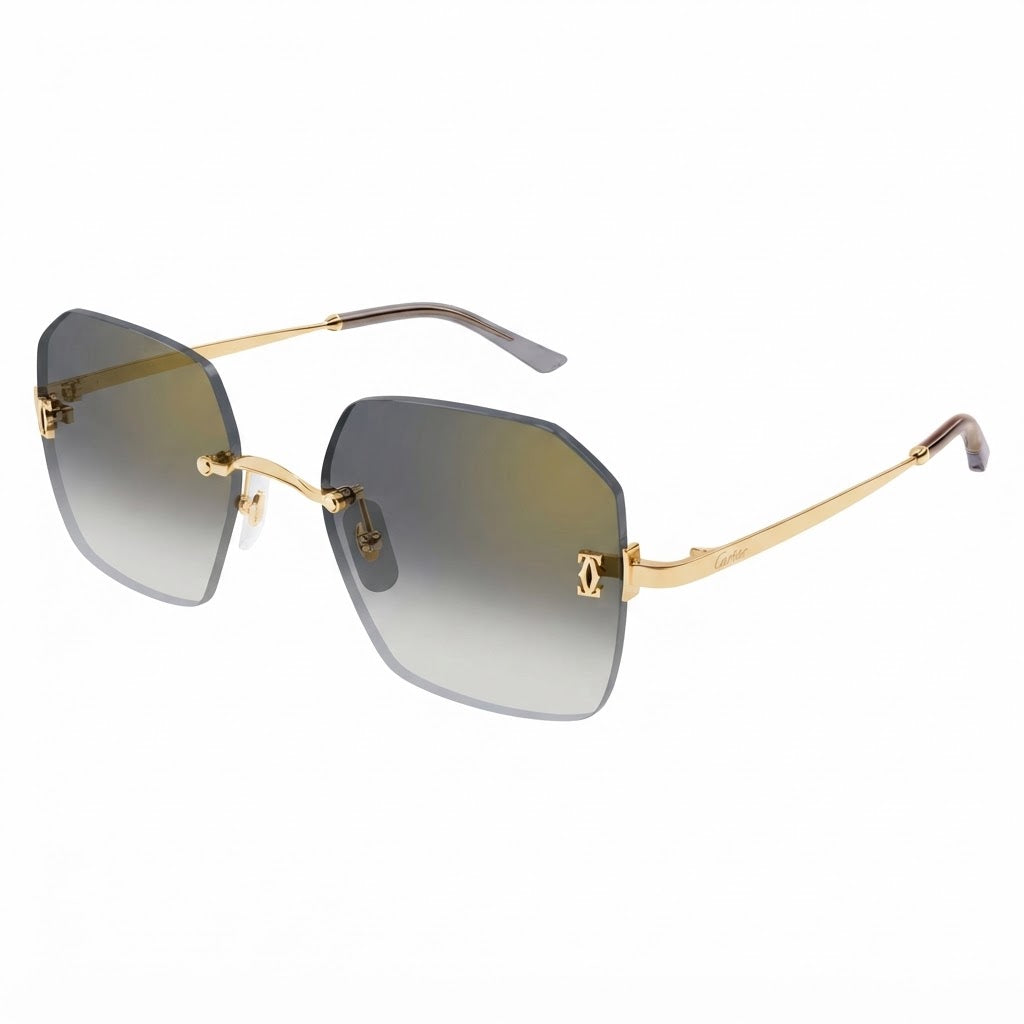Cartier C de Motif Women Rimless Rectangle Gold / Gray Sunglasses