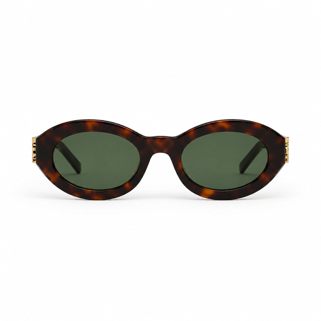 Saint Laurent Women SL M136 Medium Havana, Light Gold and Green Sunglasses