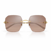 Cartier C De Motif Women Rimless Rectangle Gold Brown Sunglasses