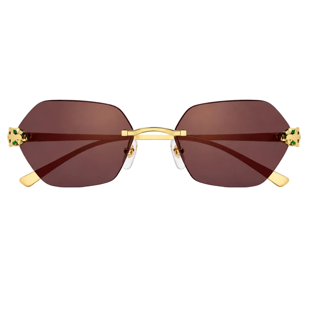 Cartier Panthère de C Women Rimless Hexagon-Frame Gold Tone Violet Sunglasses