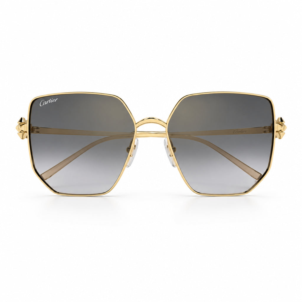 Cartier Clash de C Women Gold Finish Studded Temple Square Grey Sunglasses