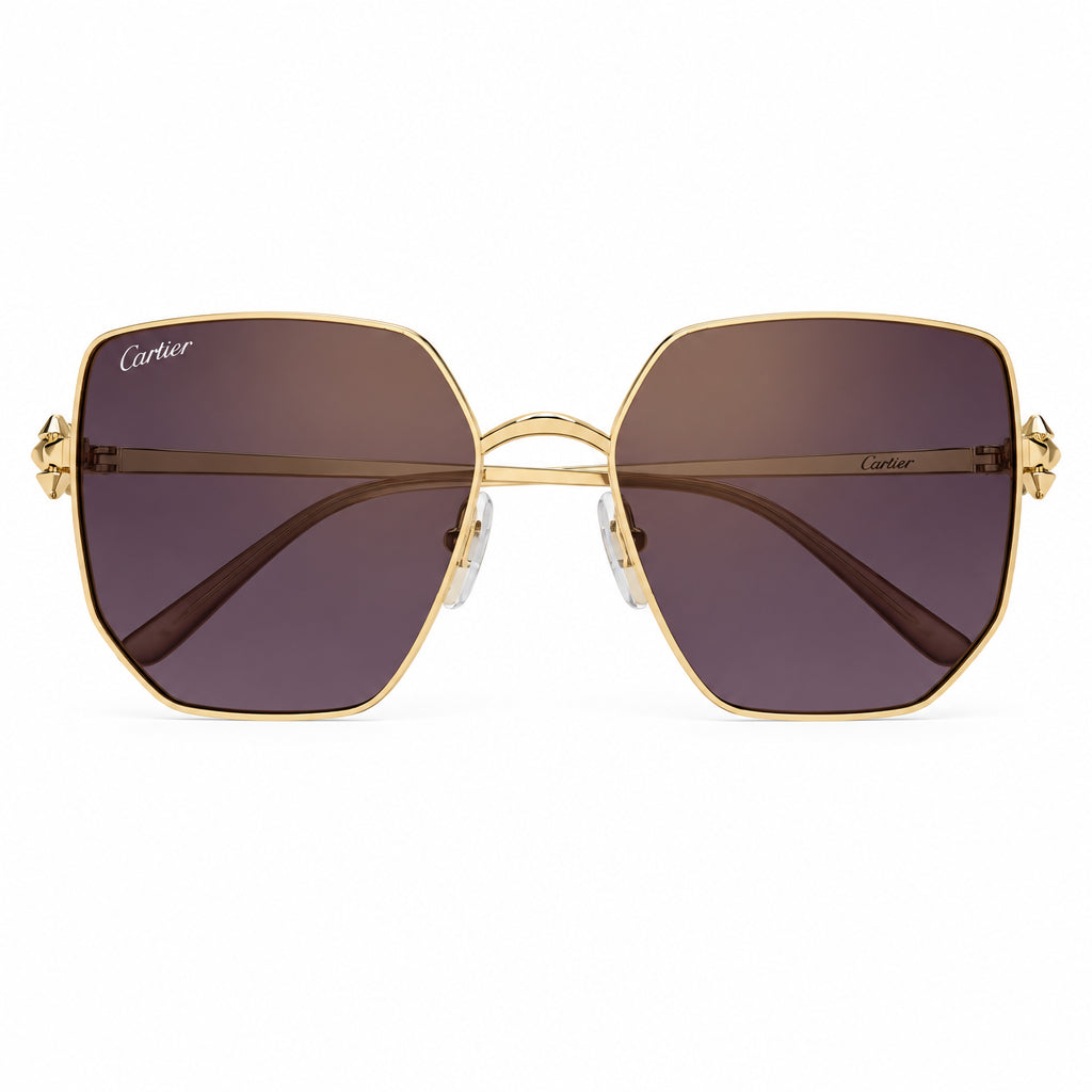 Cartier Clash de C Women Gold Finish Studded Temple Square Purple Gradient Sunglasses