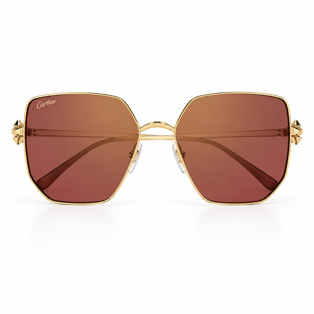 Cartier Clash de C Women Gold Finish Studded Temple Square Red-Orange Gradient Sunglasses