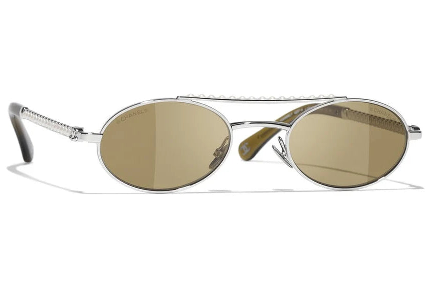 Chanel Oval Metal & Imitation Pearl Brown Sunglasses