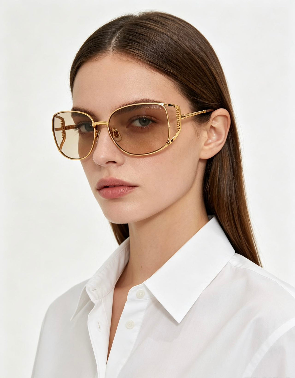 Miu Miu Women MU148AV Cut-Out Metal Gold / Light Brown Tint Sunglasses