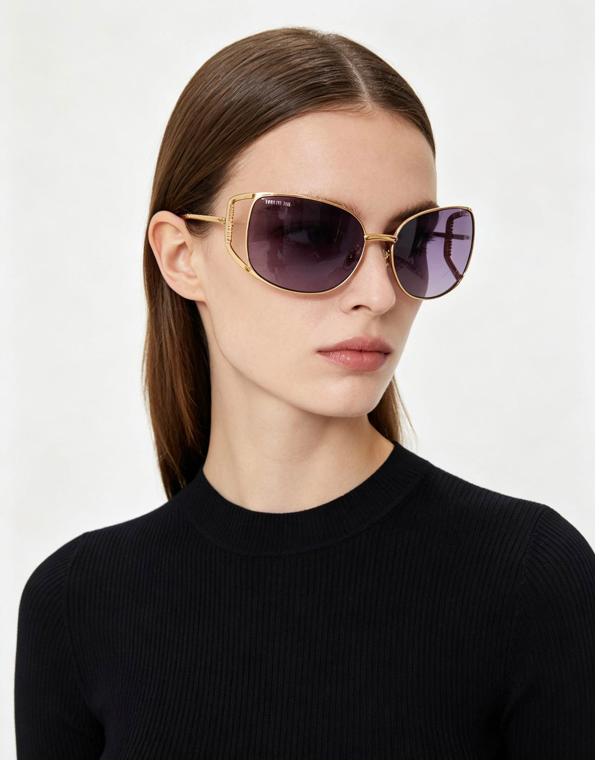 Miu Miu Women MU148AV Cut-Out Metal Gold Frame / Purple Tint Sunglasses
