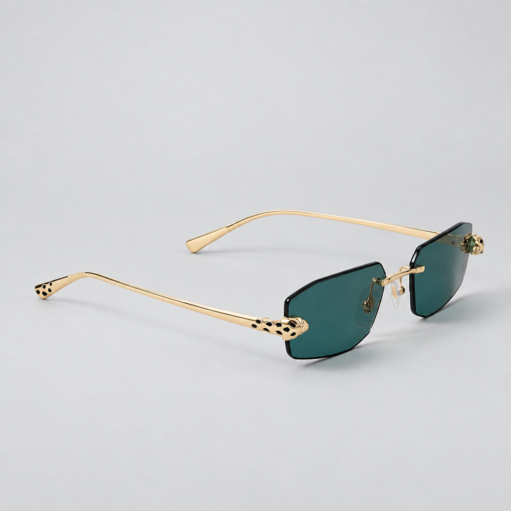 Cartier Panthère de Cartier Unisex Rimless Rectangular Gold / Green Sunglasses