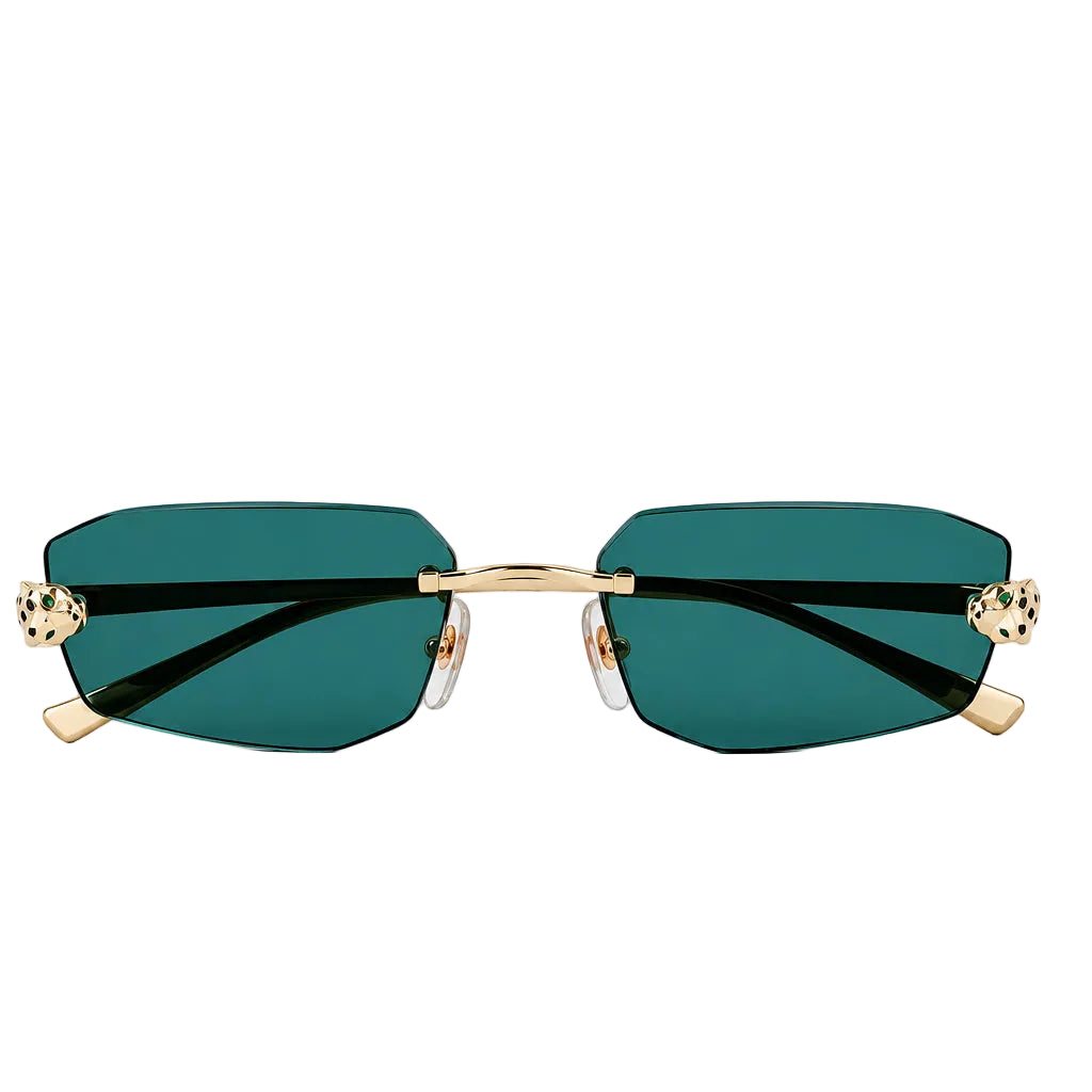 Cartier Panthère de Cartier Unisex Rimless Rectangular Gold / Green Sunglasses