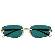 Cartier Panthère de Cartier Unisex Rimless Rectangular Gold / Green Sunglasses
