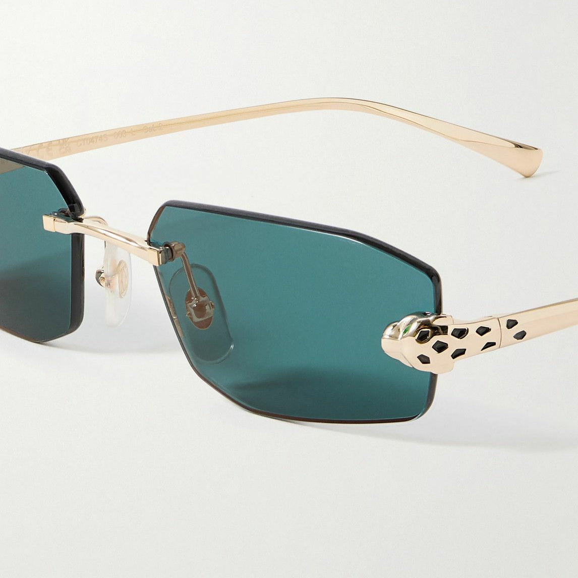 Cartier Panthère de Cartier Unisex Rimless Rectangular Gold / Green Sunglasses