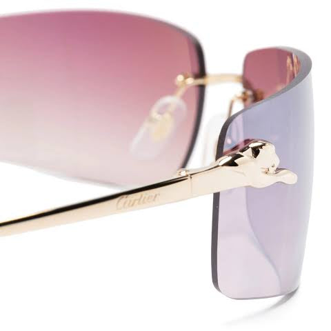 Cartier Panthère de C Unisex Rectangular Rimless Gold / Red Sunglasses
