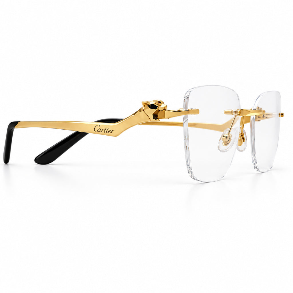 Cartier Panthère de C Unisex Rimless Optical Glasses Gold Finish Temple