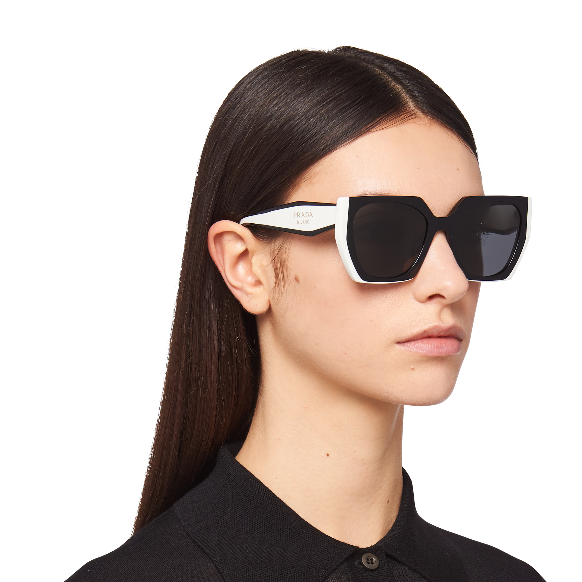 Prada Women Rectangular Frame Oil Black Sunglasses