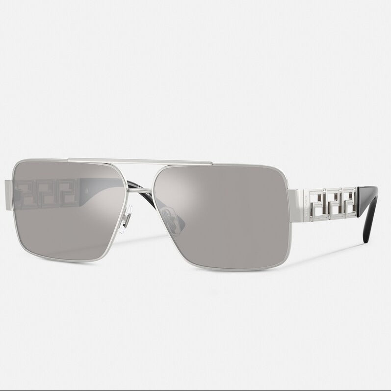 Versace Women Rectangular Frame Silver Sunglasses
