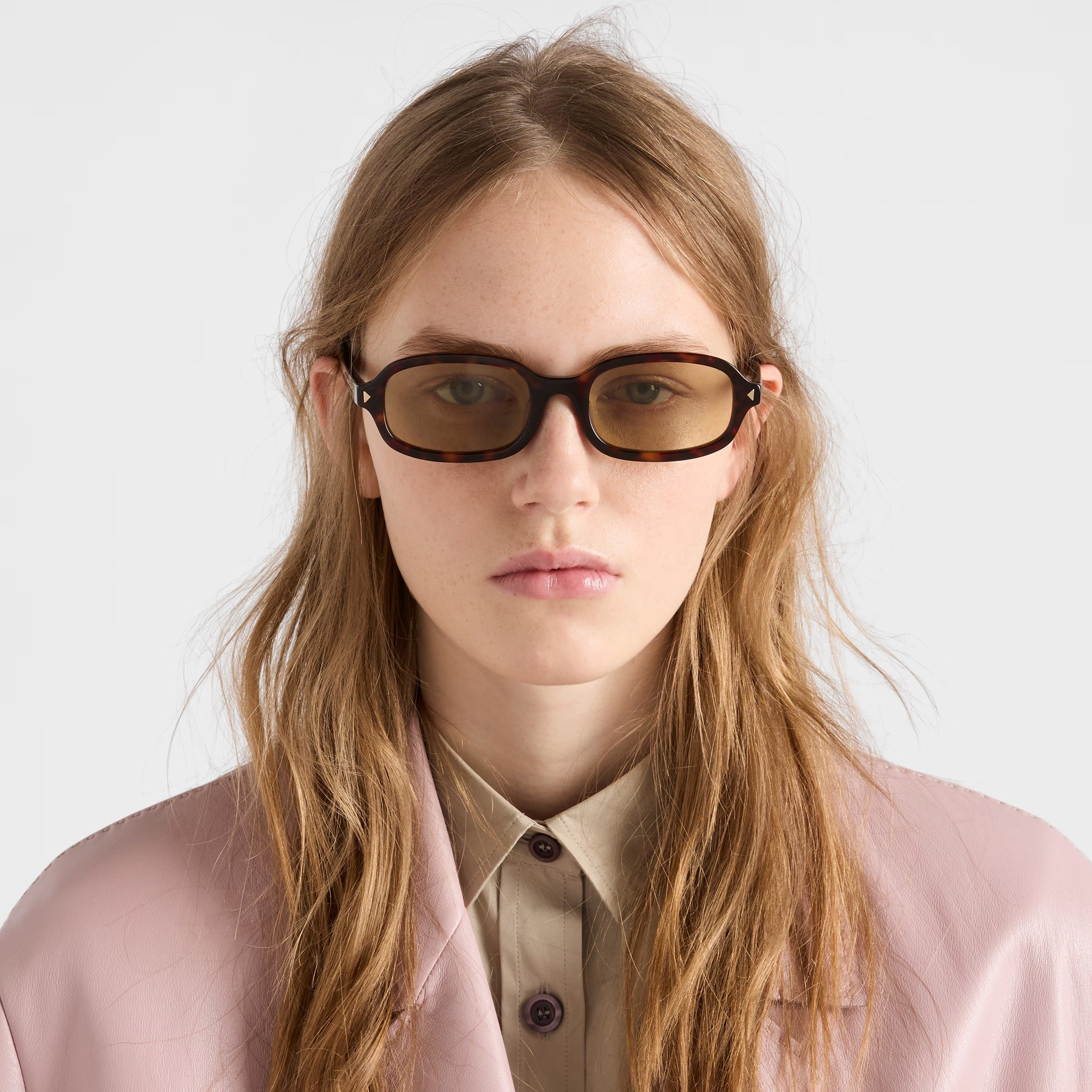 Prada Women Oval Frame Brown Sunglasses