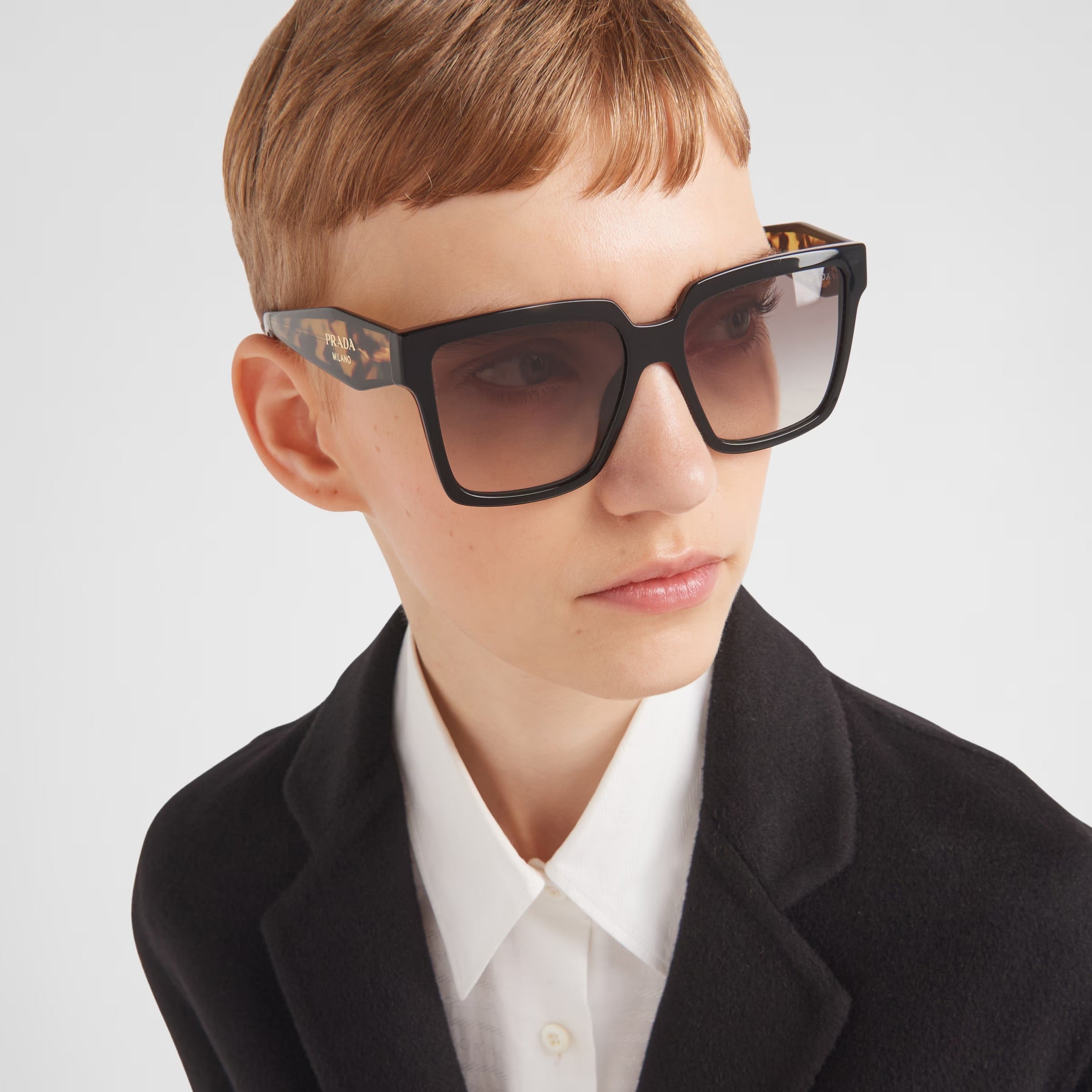 Prada Women Rectangular Frame Faded Black Sunglasses