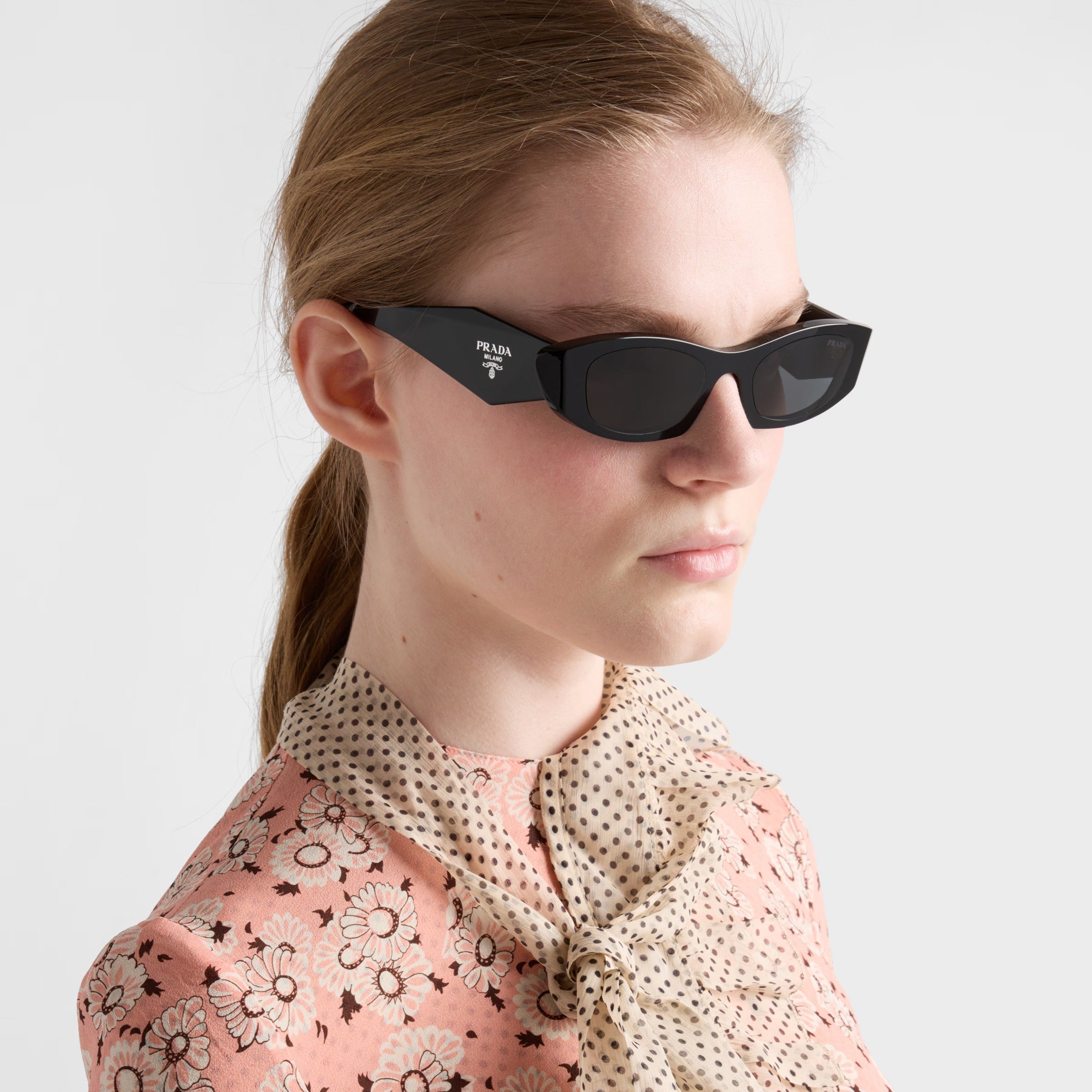 Prada Women Geometric Frame Lava Black Sunglasses