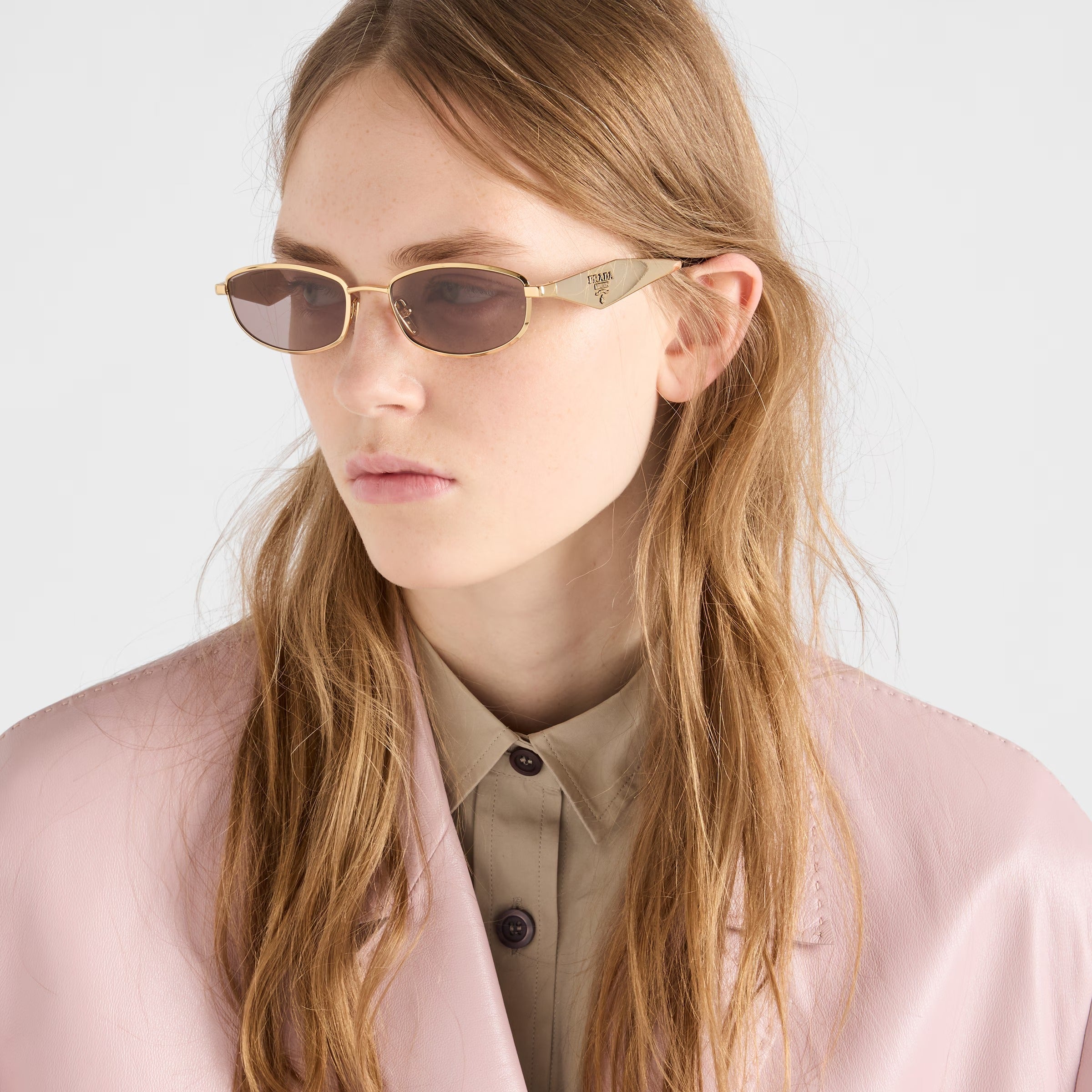 Prada Women Rectangle Frame Gold Sunglasses