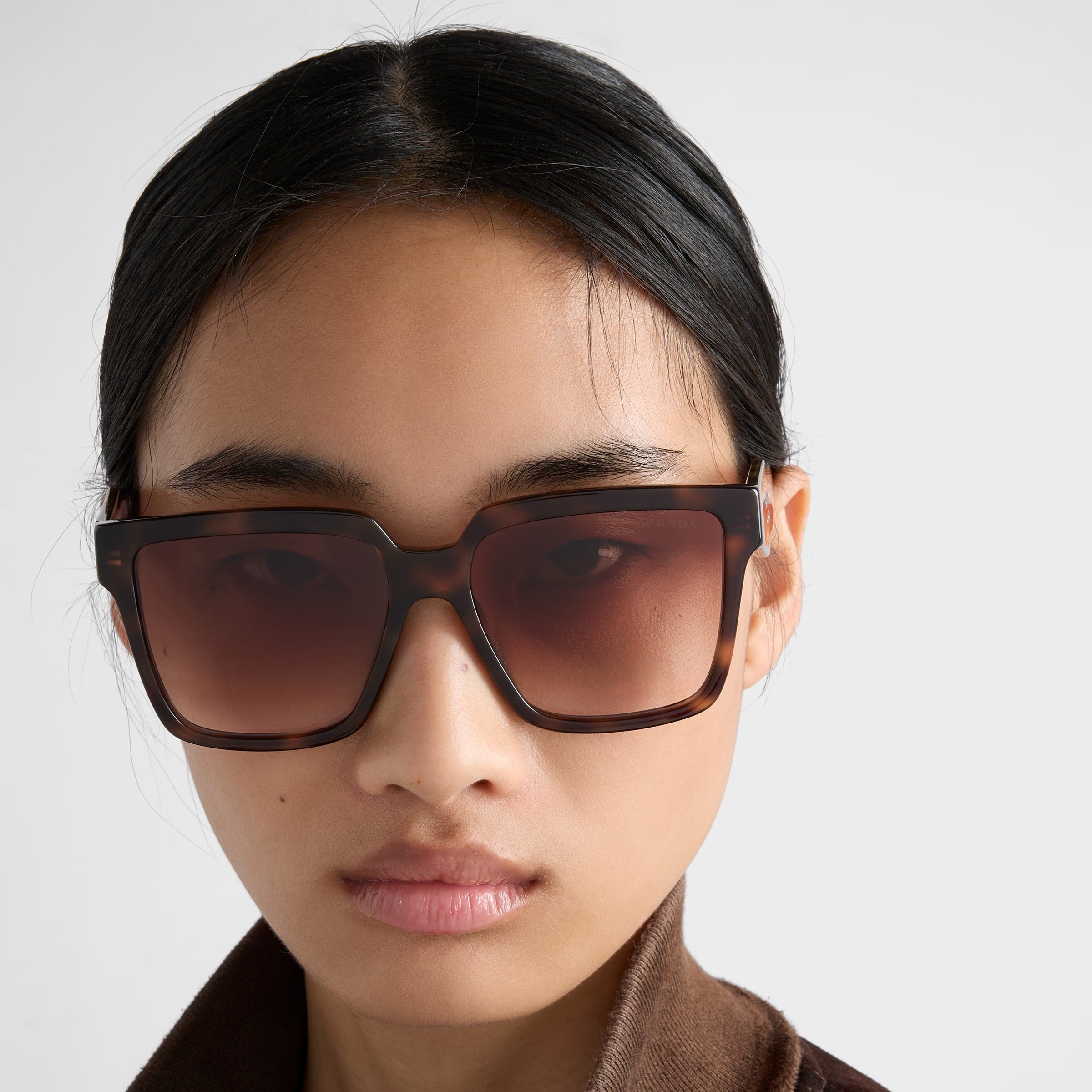 Prada Women Rectangular Frame Caramel Brown Sunglasses