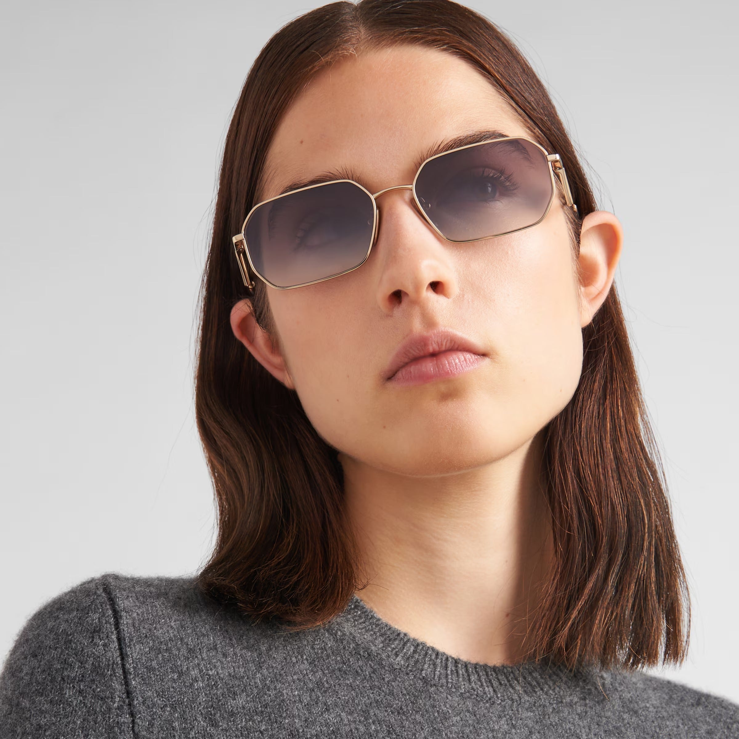 Prada Women Rectangular Frame Pale Gold Sunglasses