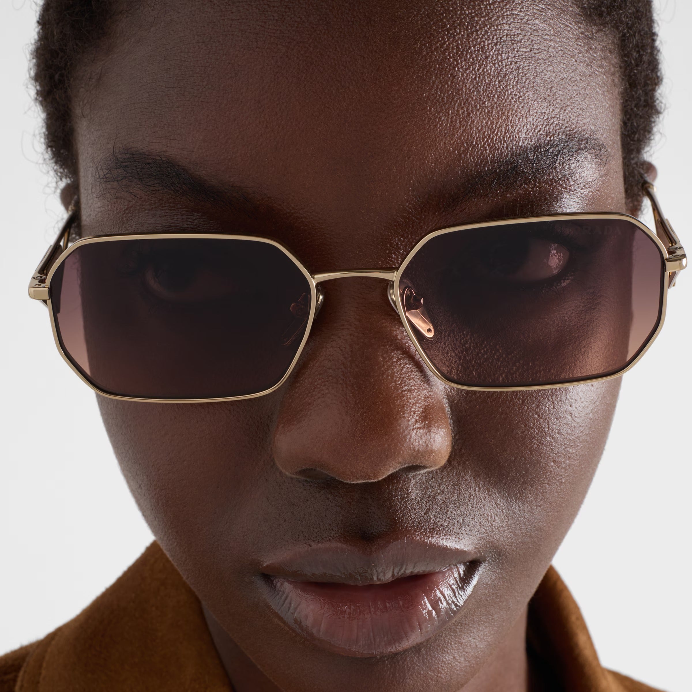 Prada Women Rectangular Frame Honey Gold Sunglasses