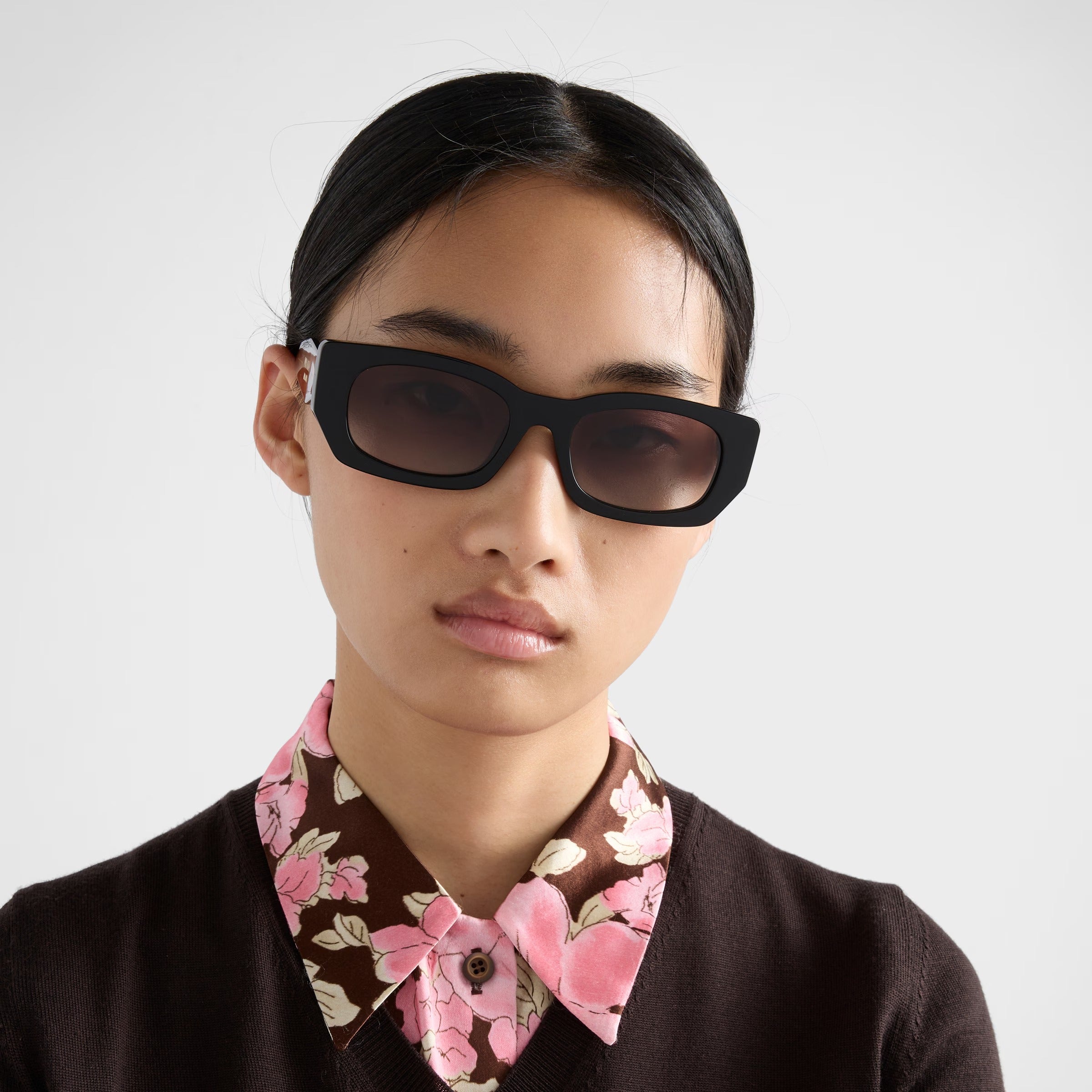 Prada Women Rectangular Frame Brown Tortoiseshell  Sunglasses
