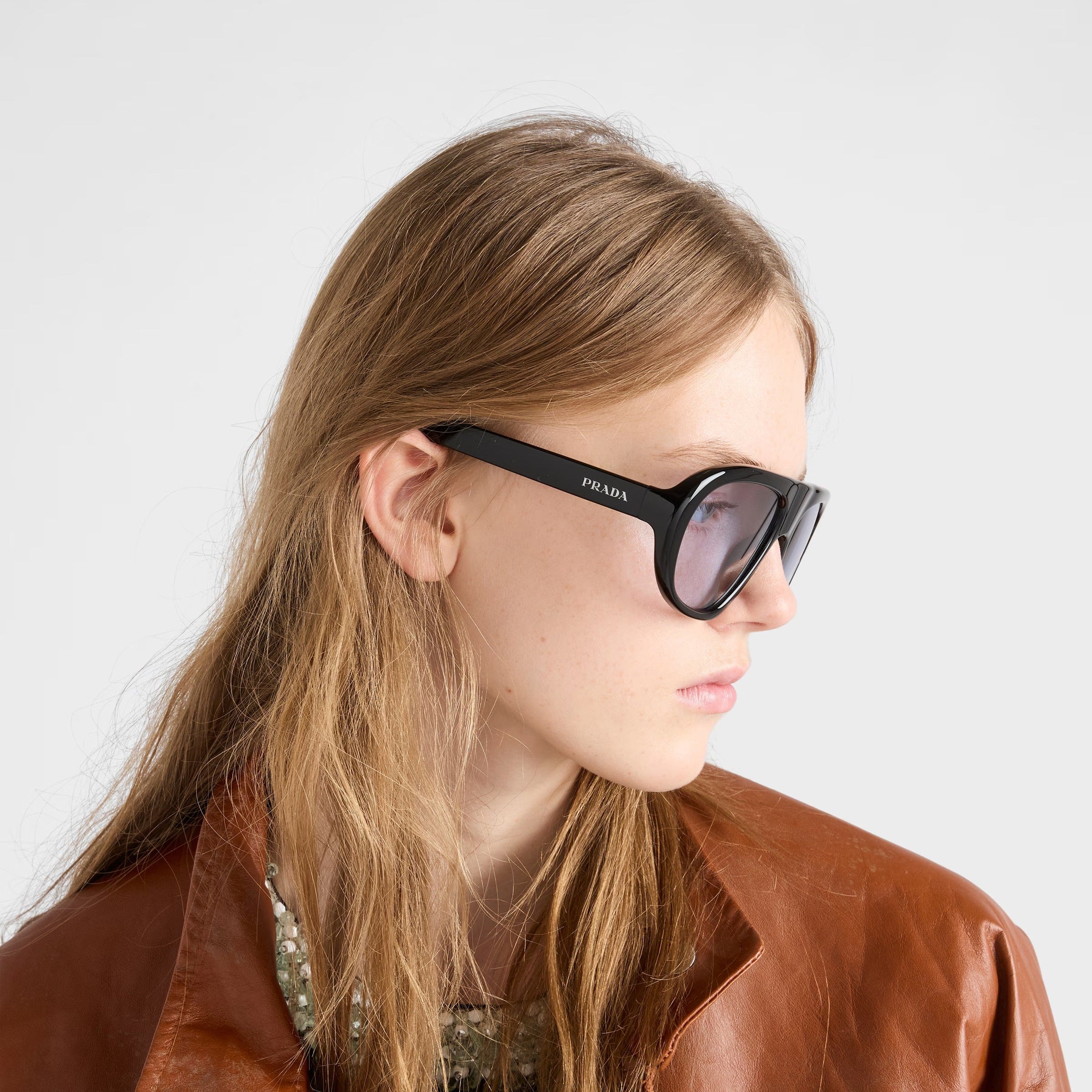 Prada Women Oversized Frame Shine Black Sunglasses