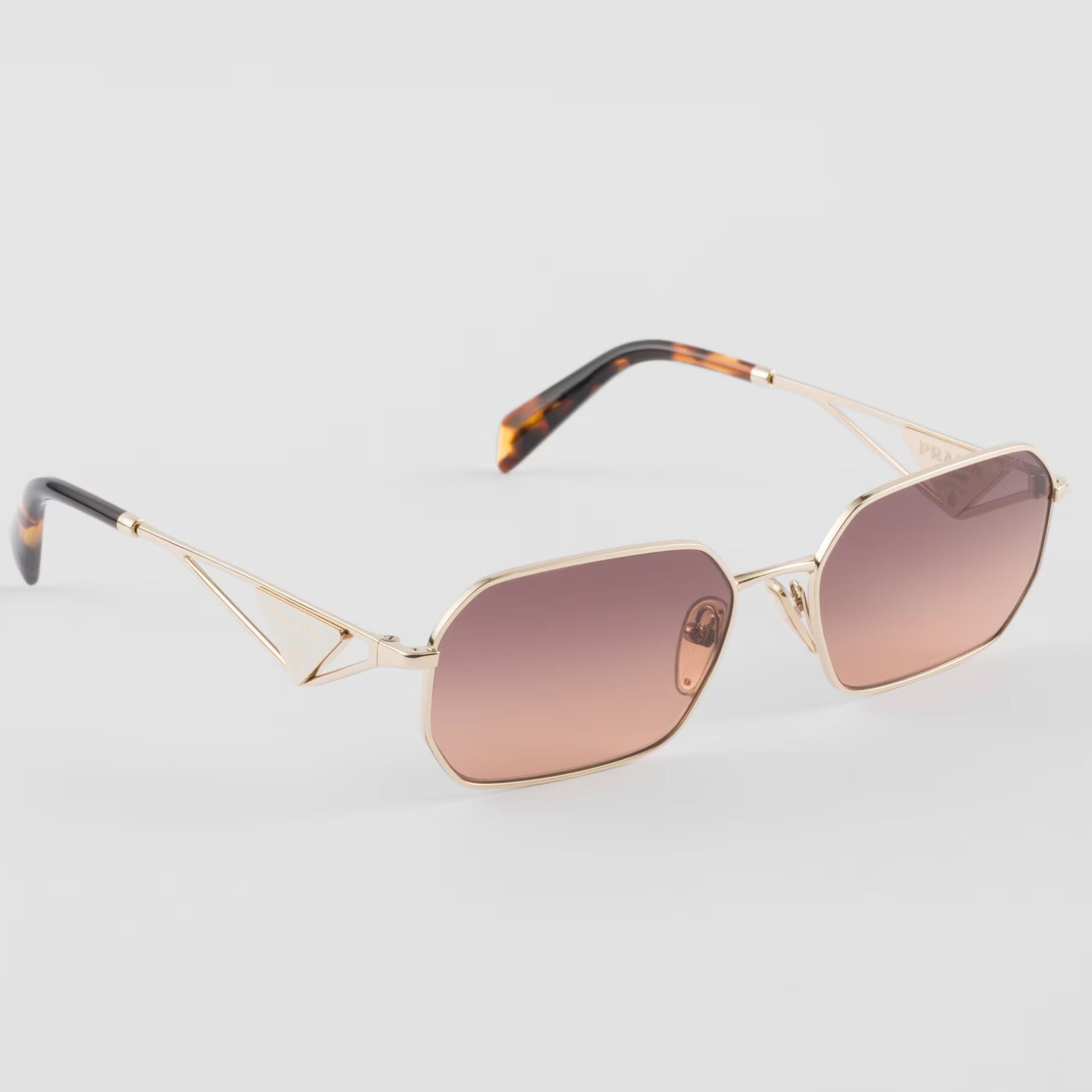 Prada Women Rectangular Frame Honey Gold Sunglasses